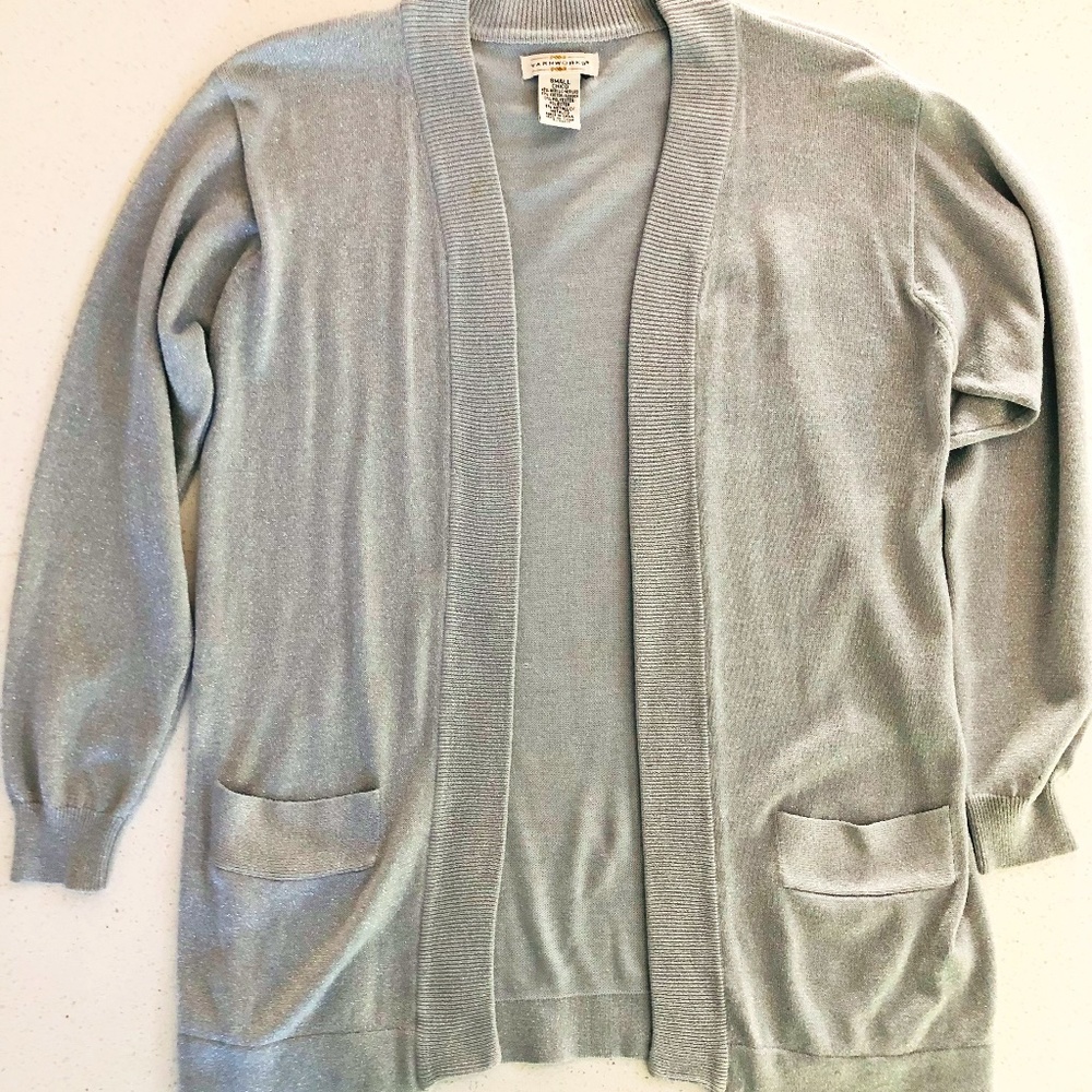 "Yarn Works" sparkly silver open cardigan